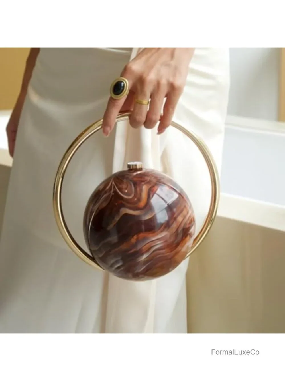 Globe Evening Bag for Formal Dresses with Metal Frame Handle